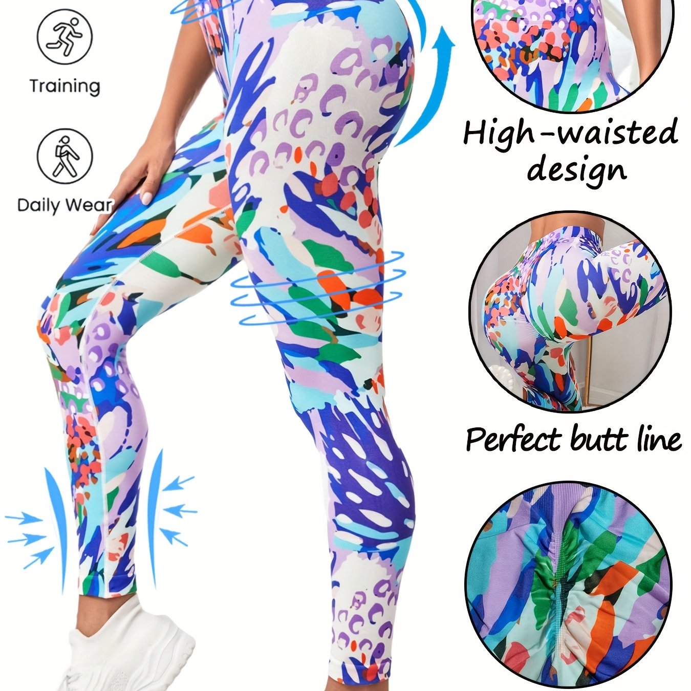 Colorful Block Print Yoga Pants High Stretch Running Workout Fitness Legg