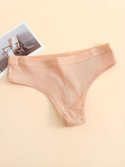 5pcs Ribbed Thongs Soft Comfy Low Waist Panties Women's Lingerie & Underwear