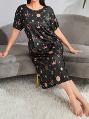 Nightdress Women's Plus Cartoon & Star Print Short Sleeve Sleep Dress