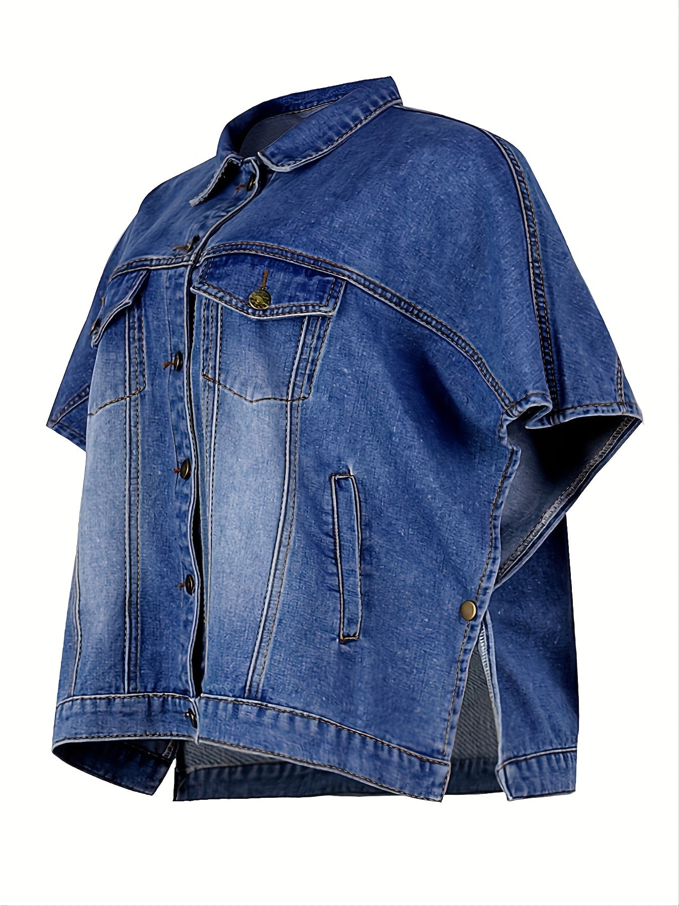 Drop Shoulder Denim Jackets Flap Pockets Lapel Women's Denim Clothing