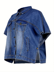Drop Shoulder Denim Jackets Flap Pockets Lapel Women's Denim Clothing