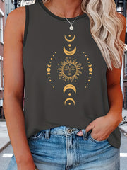 Women's Plus Moon & Sun Print Round Neck Tank Top