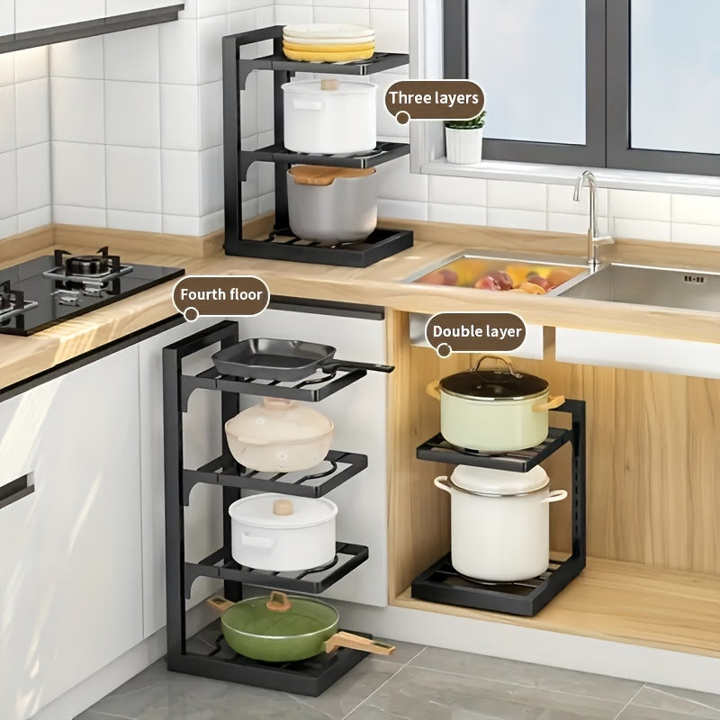 Adjustable Pot and Pan Storage Box Tier Organizer for Kitchen