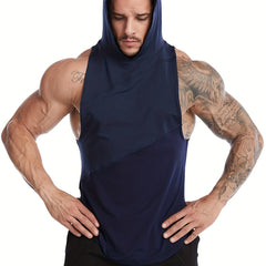 Men's Breathable Sleeveless Hooded Vest for Running Training Gym