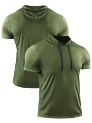Men's Casual Sports Shirt Quick Dry Hooded Short Sleeve Top