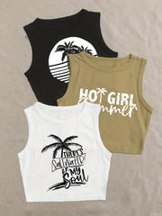 Coconut Tree Crop Tank Tops Y2K Sleeveless for Summer