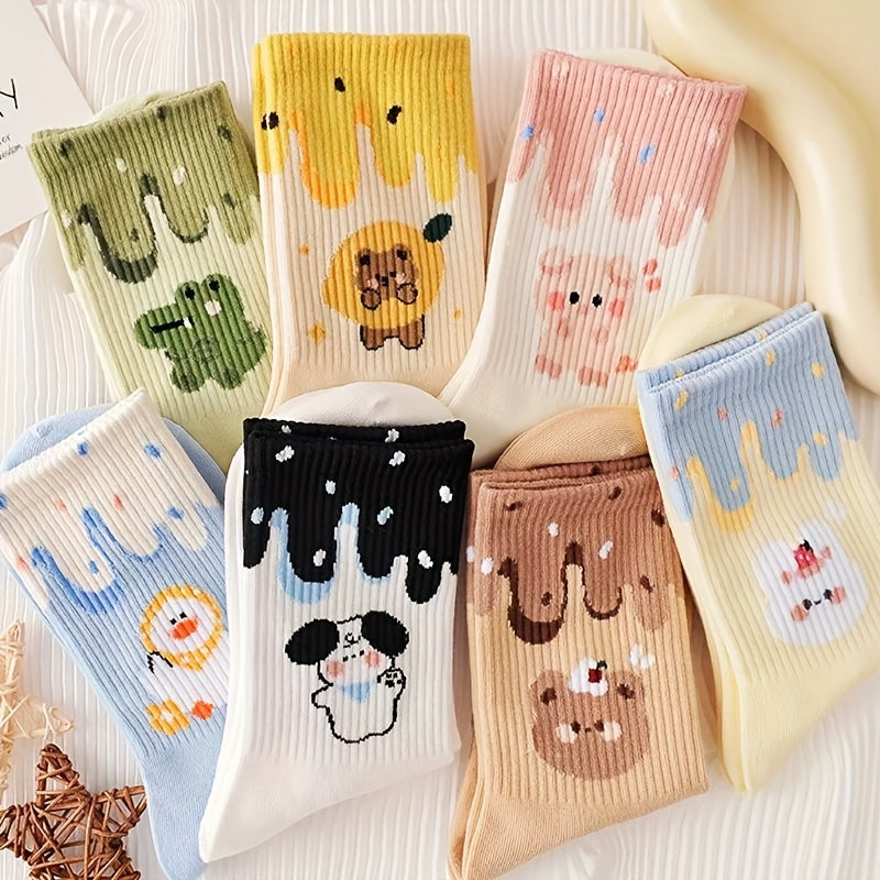 7 Pairs Cartoon Print Socks for Women