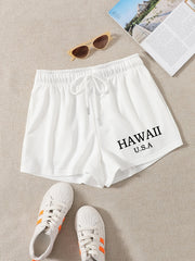 Y2K Letter Print Elastic Drawstring Shorts