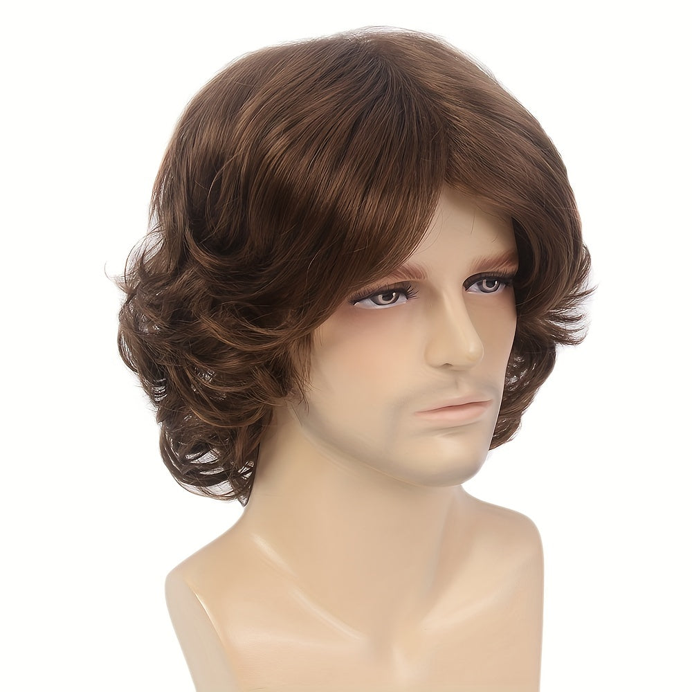 Men Short Curly Wigs Male Guy Layered Wavy Halloween Cosplay Anime Party