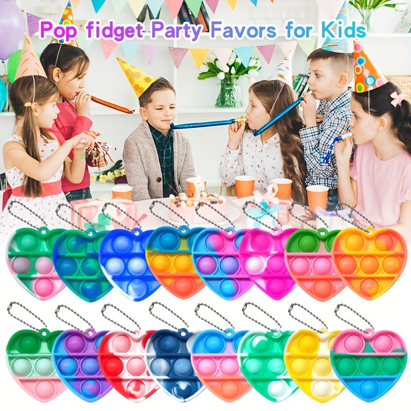 30pcs Heart Push Bubble Pop Fidget Keychains