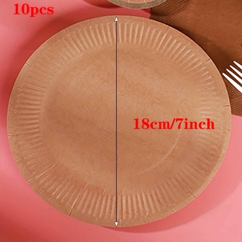 10pcs Disposable Kraft Paper Tableware Set for Wedding Birthday Picnic
