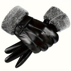 Men's Warm Gloves Motorcycle Riding Cold proof Leather Gloves Plus Velvet