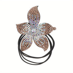 Women's Rhinestone Flower Resin Hair Tie Elastic Hair Rope