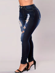 Ripped Washed Button Fly Skinny Jeans
