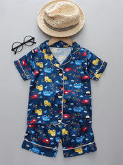 Boys Cartoon Cars Pajamas Set Short Sleeves Tops & Bottoms Cozy Homewear