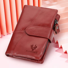 HUMERPAUL Women's Red Leather Clutch Bi-Fold Snap Closure Lanyard