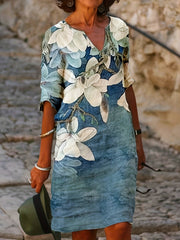Floral Print Dress V Neck Short Sleeve Dress Casual Every Dress