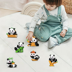 6 Panda Building Block Figures Fun Puzzle Toy for Kids Durable Playset