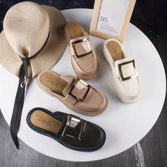 Women's Square Buckle Mules Patent Leather Slides