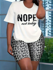 Slogan & Geo Print Top & Shorts Set