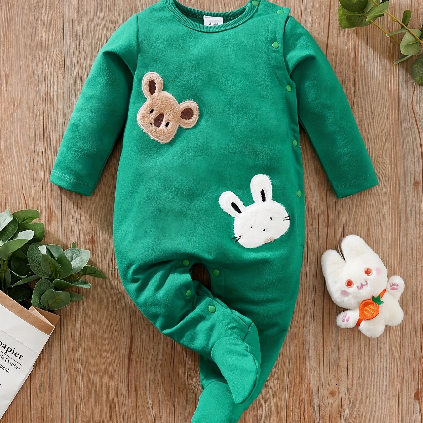 Unisex Baby Romper Cartoon Animal Embroidered Pattern Spring And Autumn