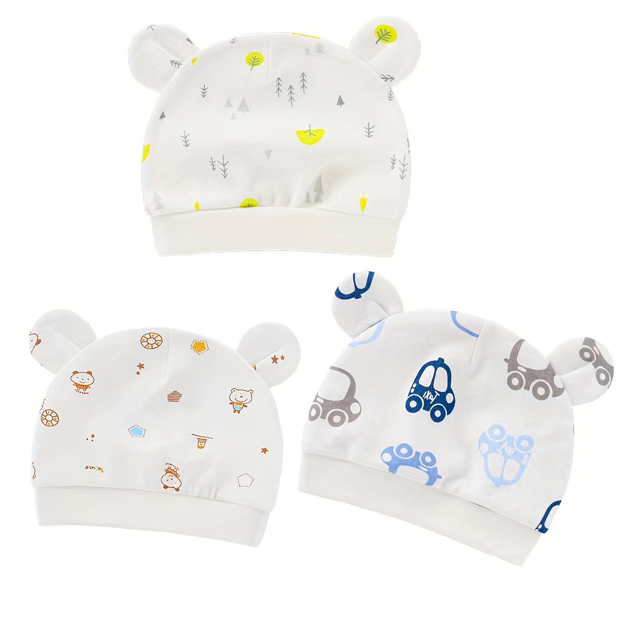 Cute Cartoon Print Thin Baby Fetal Cap for 0-3 Months