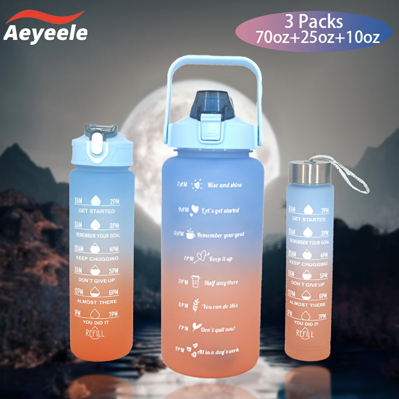 3-Pack 32oz Water Bottle with Straw & Time Marker, Portable Leakproof Sports Cup