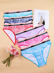 6 Pack Plus Size Panties Set Tie Dye Contrast Letter Tape Low Waisted Comfort