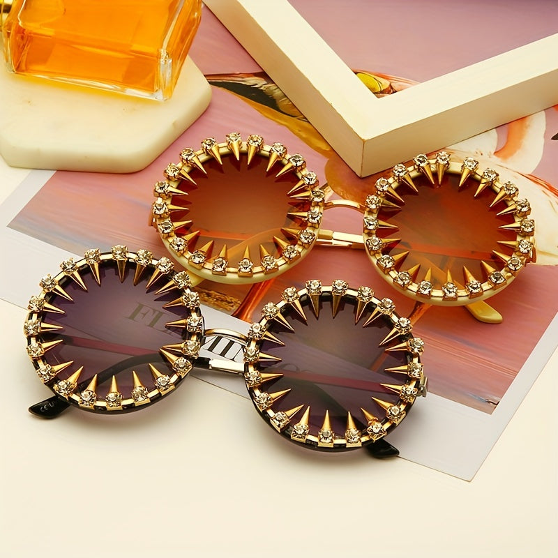 Round Rivet Decor Sunglasses Metal Hinge Glasses
