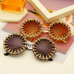 Round Rivet Decor Sunglasses Metal Hinge Glasses