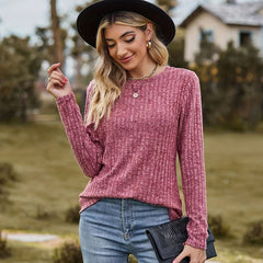 Solid Ribbed Long Sleeve Knit Top