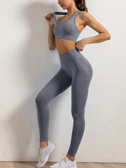 2pcs Women Solid Workout Sets Yoga Sports Tank Bra & High Waist Leggings