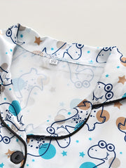 Boys Dino Print Pajamas Set Short Sleeves Bottoms Cozy Casual Homewear