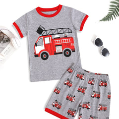 Boy's Vehicle Pattern Pajamas 2pcs T shirt & Shorts Set
