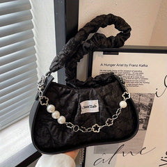 Flower Jacquard Shoulder Bag Chain Crossbody Bag Ruched Underarm Purse
