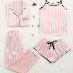4pcs Satin Pajama Set Shorts Top Lounge Pants Camisole for Women