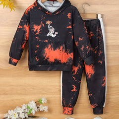 Boy's Tie Dye Hoodie & Sweatpants Set Astronaut Print Outfits Spring Fall