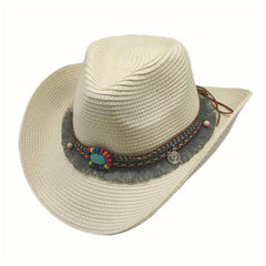 Men's Wide Brim Straw Cowboy Hat for Summer Beach Travel Golf Garden
