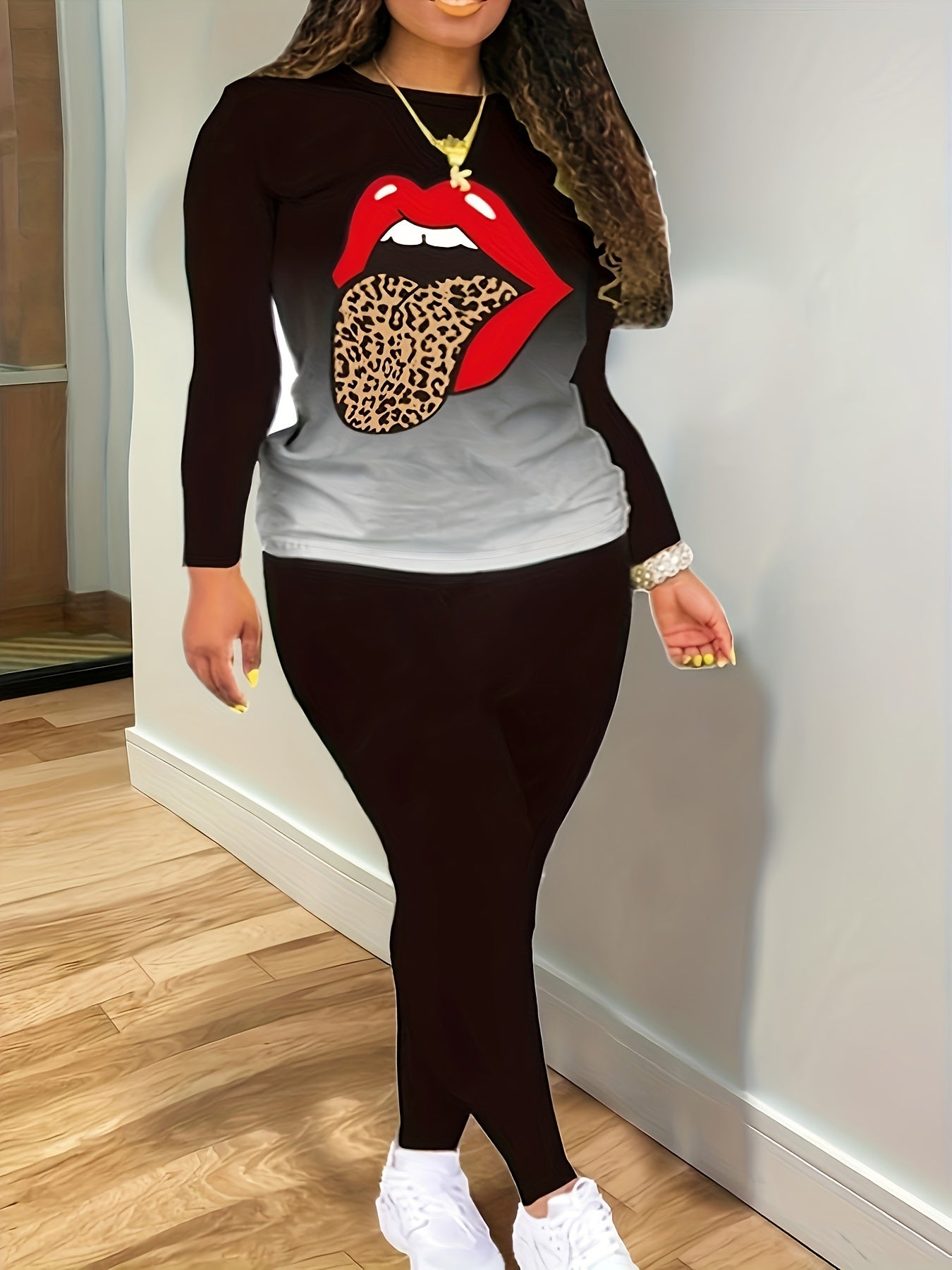 Lip & Ombre Print Top & Leggings Set