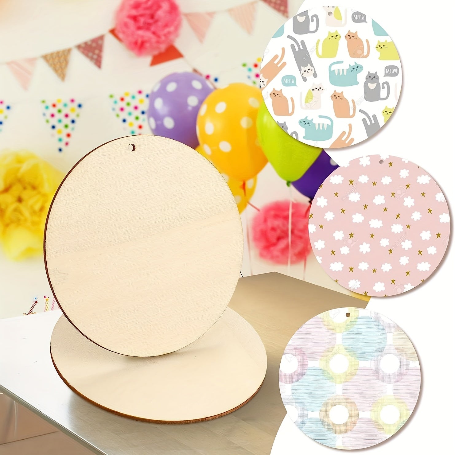 10pcs Round Wooden Hoops With Holes for DIY Crafts