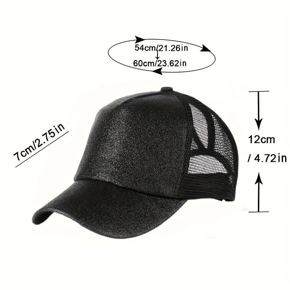Glitter Mesh Trucker Hat Sequin Decor Baseball Cap Lightweight Adjustable