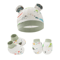 Baby Boy Outfit Set with Cartoon Cap, Mittens, Socks & Shoes