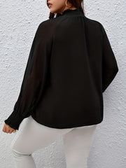 Solid Lantern Sleeve High Neck Blouse