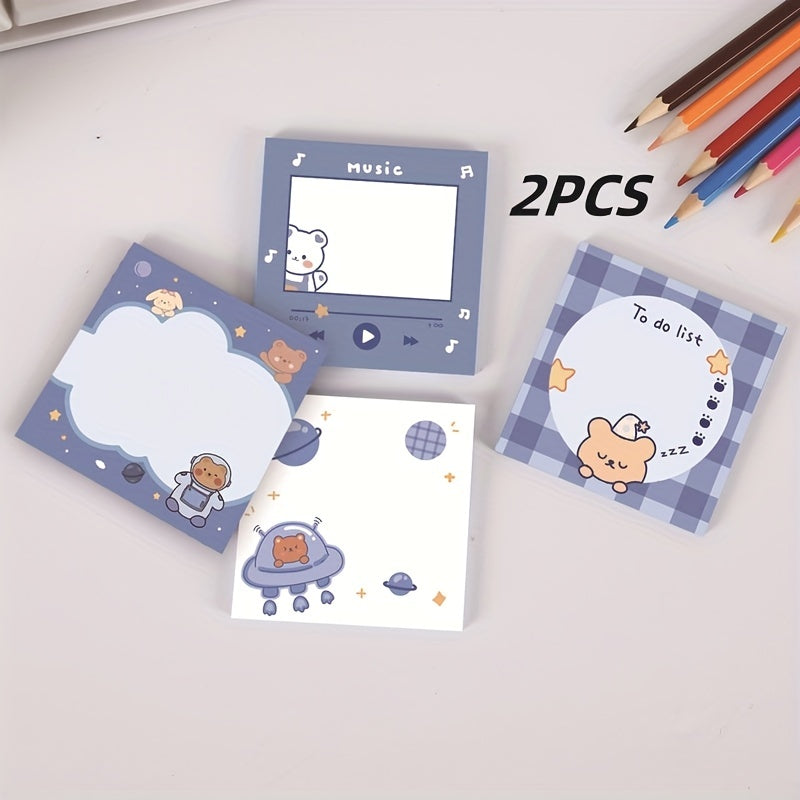 Cartoon Bear Sticky Note Student Stationery 2pcs