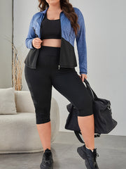 Colorblock High Neck Zipper Long Sleeve Sports Coat Plus Size