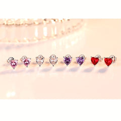 4 Pairs Heart Stud Earrings For Kids CZ Decor Small Jewelry Birthday