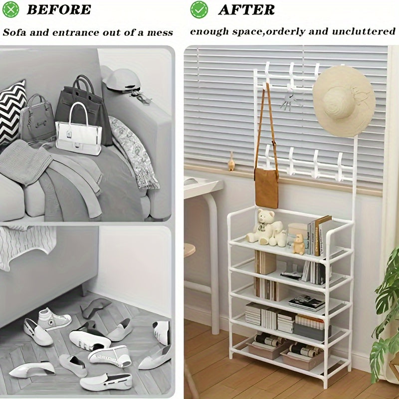 Shoe Storage Rack With Clothes Shelf Vertical Hanging Clothes Stand