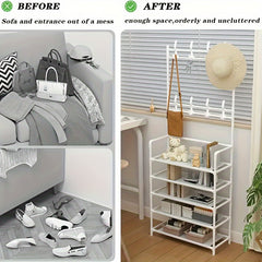Shoe Storage Rack With Clothes Shelf Vertical Hanging Clothes Stand