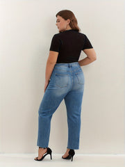 Button Fly High Rise Straight Leg Jeans