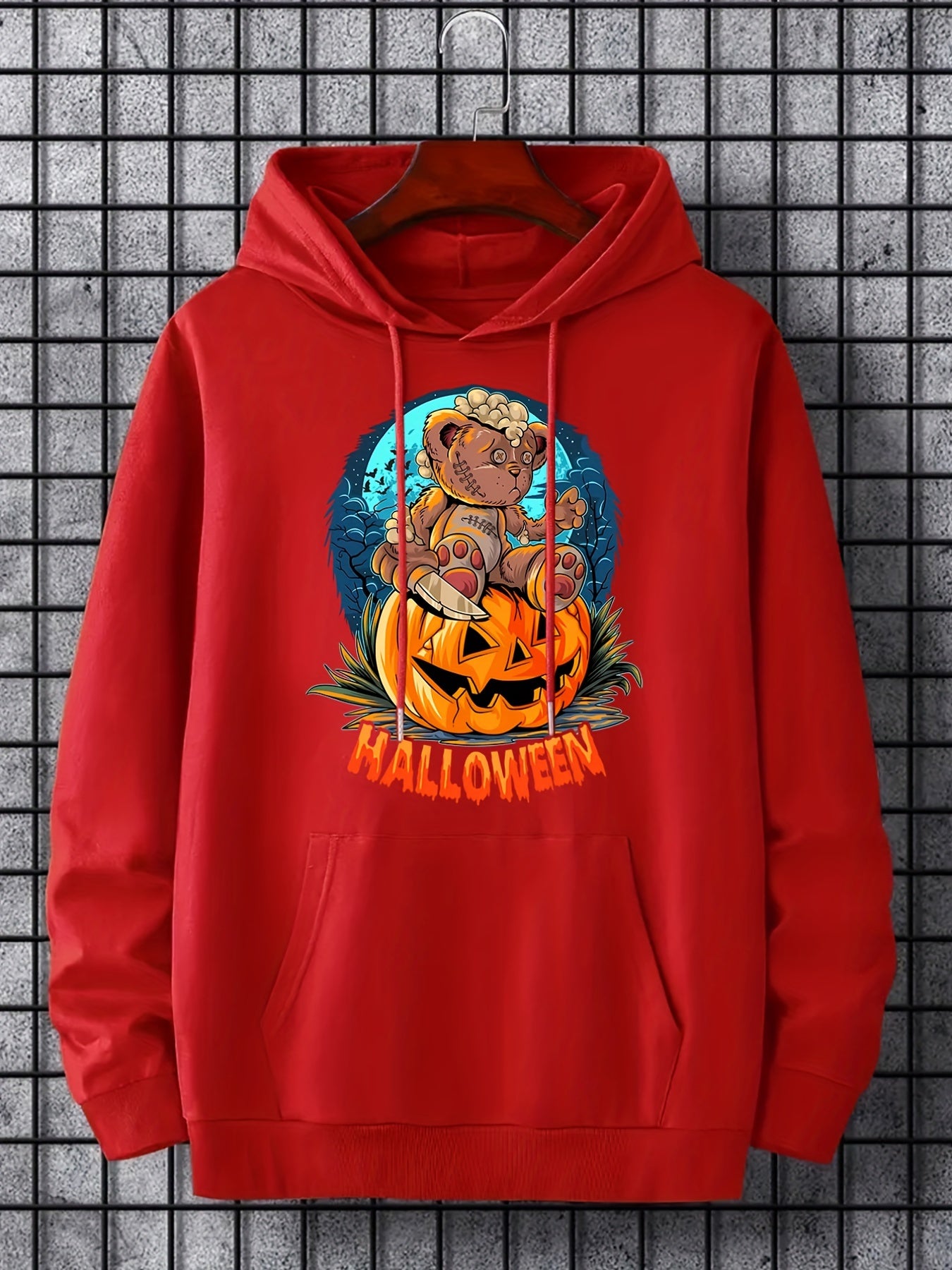 Men's Halloween Bear Graphic Hoodie Slightly Stretch Sweatshirt